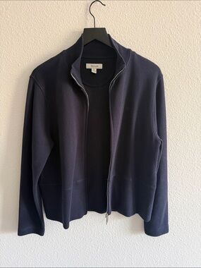 Faconnable Navy Full-Zip Cotton Knit Stand Collar Jacket Size M